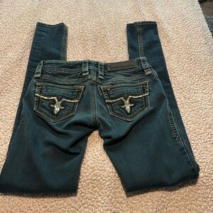 Gently loved Rock Revival embellished dark blue skinny jeans!
